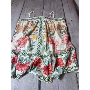 Floral Boho Cami Top Cream Coral Green Ruffle Hem Tie Back Sleeveless 2XL